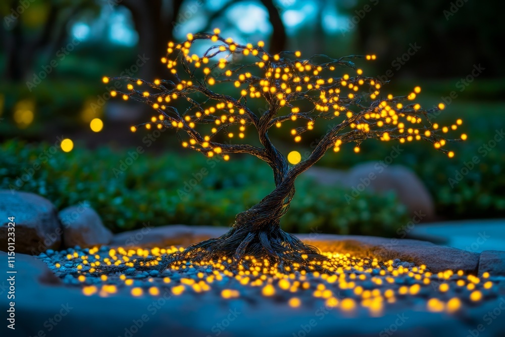 Poster a magical gmo tree glowing with bioluminescent fruits, set in an enchanted forest with vibrant, swir