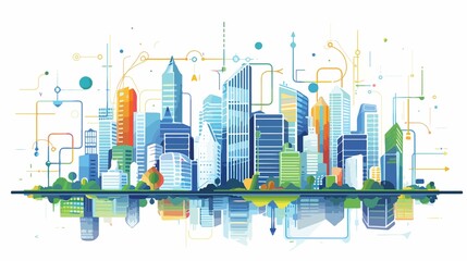 Abstract Modern Technological Digital City Illustration Futuristic Background