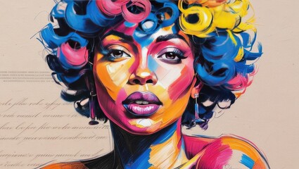 Obraz premium Abstract Portrait of a Woman with Curly Hair in Vibrant Colors portrait of a person with a wig