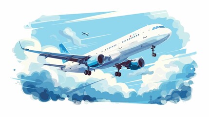 Naklejka premium Airplane in Flight, Airliner, Sky, Travel, Vector Illustration, Mixed Media Artwork, Graphic Design Element, Commercial Aviation, Aircraft, Transportation