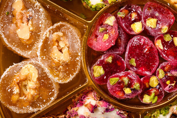 Sweet food Turkish delight, traditional food, assorted locum
