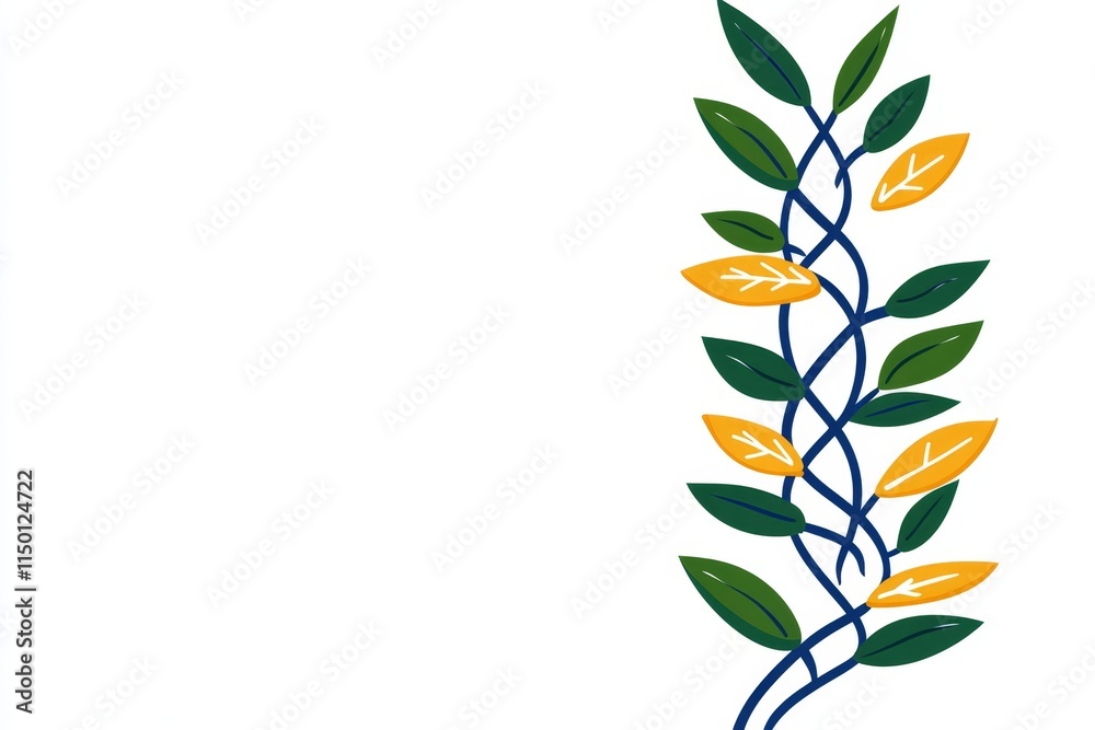 Poster A minimalist design of a glowing DNA strand intertwined with a sprouting leaf, drawn in bold, simple lines on a clean white background