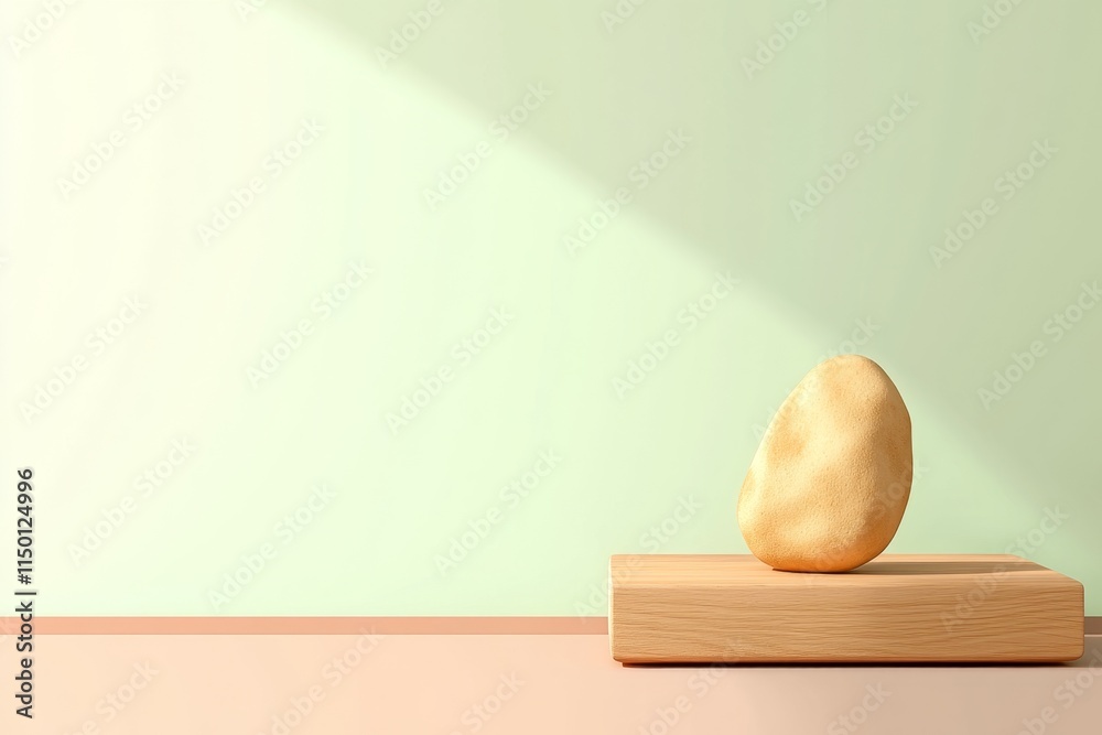 Poster A minimalist flat design of a single piece of gnocchi with a light shadow, set against a pastel background
