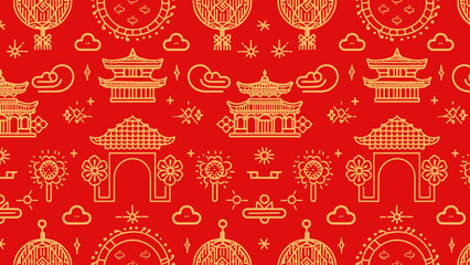 Celebrating the Vibrant Splendor of Lunar New Year: A Stunning Red and Gold Background Embodying the Festive Spirit of Tiongkok