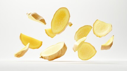 Highquality 3D render of ginger slices on white background