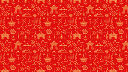 A Radiant Display of Lunar New Year Elegance The Exquisite Red and Gold Background Representing the Joyful Spirit of Tiongkok Celebrations