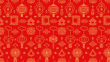 A Radiant Display of Lunar New Year Elegance The Exquisite Red and Gold Background Representing the Joyful Spirit of Tiongkok Celebrations