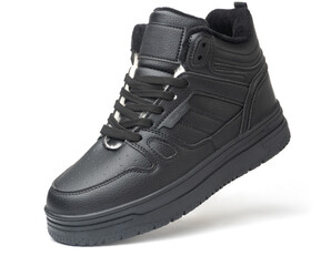 winter warm black leather sneakers isolated on white. sports shoes