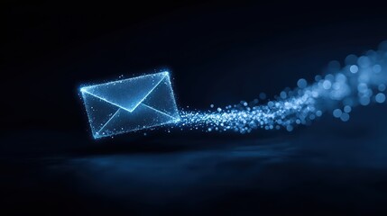 Digital Blue Email Icon with Sparkle Effect on Dark Background
