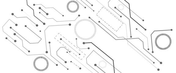 Vector abstract white digital technology circuits lines geometric dots and lines.