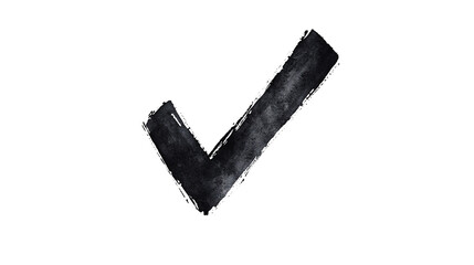 A black check mark   isolated on white and transparent background.