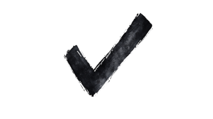 A black check mark   isolated on white and transparent background.