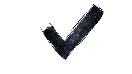 A black check mark   isolated on white and transparent background.