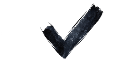 A black check mark   isolated on white and transparent background.