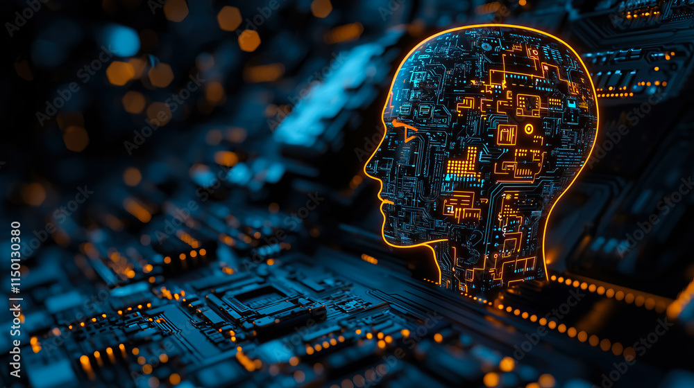 Poster illuminated human figure glowing abstract cyber connections innovative artificial intelligence netwo