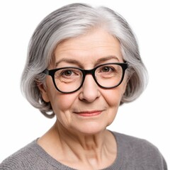 Fototapeta premium senior woman with grey hair and glasses isolated on white