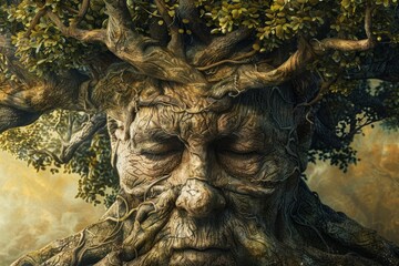 Fototapeta premium A man's face is covered in trees and vines.