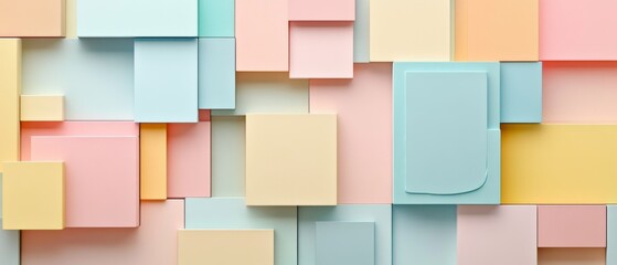 Abstract bright geometric pastel colors colored 3d gloss texture wall with squares and rectangles background