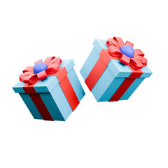 gift box with red ribbon Gifts with Bows Mock-up poster, baby blue gift box with white bow on light blue background, 3D Render, 3D Illustration