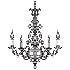 Ornate chandeliers silhouette vector 
