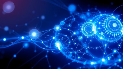 Background with blue stars glowing in space, featuring light, energy, and futuristic effects
