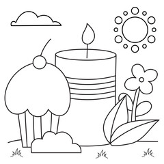 Outline coloring page for kids: Easter spring coloring page. Cute, black and white illustration for celebration