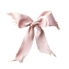 A delicate pink satin ribbon tied in a bow, often used for decoration or gift wrapping.