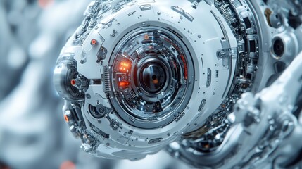 Fototapeta premium Close-up of a high-tech cybernetic ear implant featuring advanced sensors and antennas