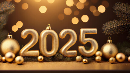 Golden 2025 Number Baubles New Year