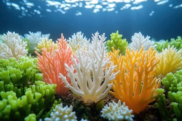 Obraz premium Coral reefs showcase vibrant colors and diverse marine life, highlighting successful recovery in healthy oceans