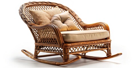 Vintage Wicker Rocking Chair, Cozy Upholstery, Worm's Eye View