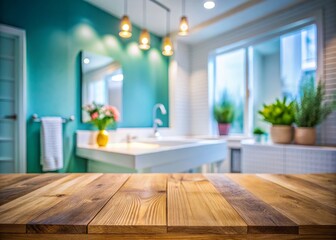 Worm's Eye View: Blurry Bathroom Tabletop, Copy Space, Product Photography Background