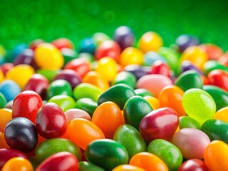 Worm's Eye View Jelly Beans Green Background - Colorful Candy Macro Photography