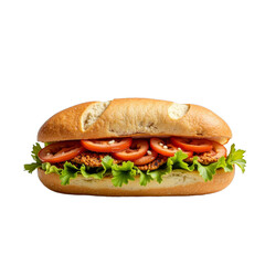 Freshly made sub sandwich with tomatoes and lettuce