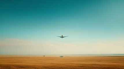 Fototapeta premium Airplane Approaching Over Vast Golden Landscape