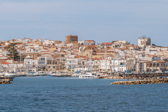 The seaside village of Calasetta, Sant'Antioco, Italy, seen from the sea