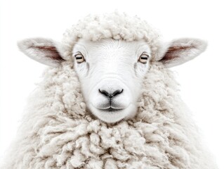 A close-up of a fluffy white sheep with a gentle expression.