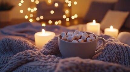 Lit candles in a peaceful winter setting providing warm and calming ambiance.