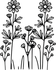  Flower Meadow Svg, Flower Border SVG, Minimalist Flower Bouquet, Wildflower Clipart, Flower Sketch Svg
