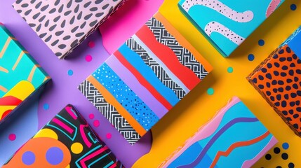 A vibrant colorful business card, combining bright hues and eye-catching patterns,