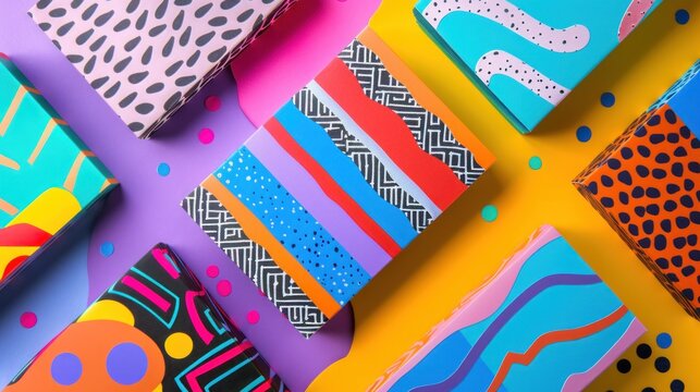 A vibrant colorful business card, combining bright hues and eye-catching patterns,