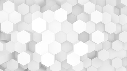 White hexagon geometric background, minimal honeycomb pattern wallpaper, 3d rendering illustration.