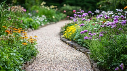 Obraz premium Nature's serenity bokeh-filled garden path with captivating wildflower blooms