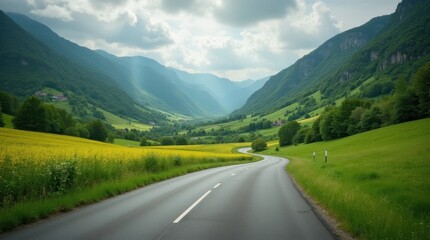 Fototapeta premium Serene Country Road into Lush Green Valley