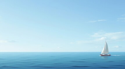 Obraz premium Serene Sailboat on a Calm Ocean Under Clear Skies