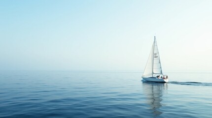 Fototapeta premium Serene Sailboat on a Calm Ocean Under a Clear Sky