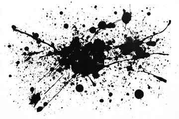 Dynamic Abstract Black Ink Splashes on White Background