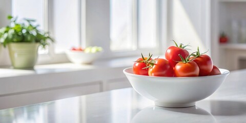 Sunlit Kitchen Counter with Bowl of Fresh Tomatoes