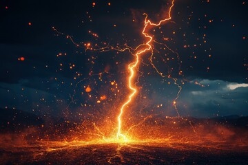 Striking Lightning Bolt Illuminates Dark Landscape