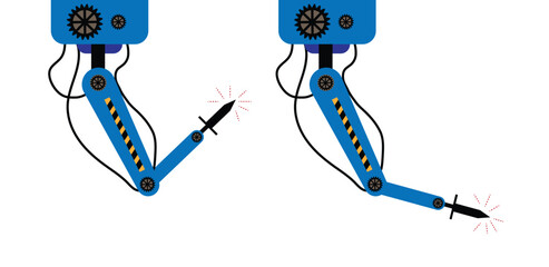 Factory Welding Machine Flat Style. Technology, steel works, welding and product manufacturing vector art